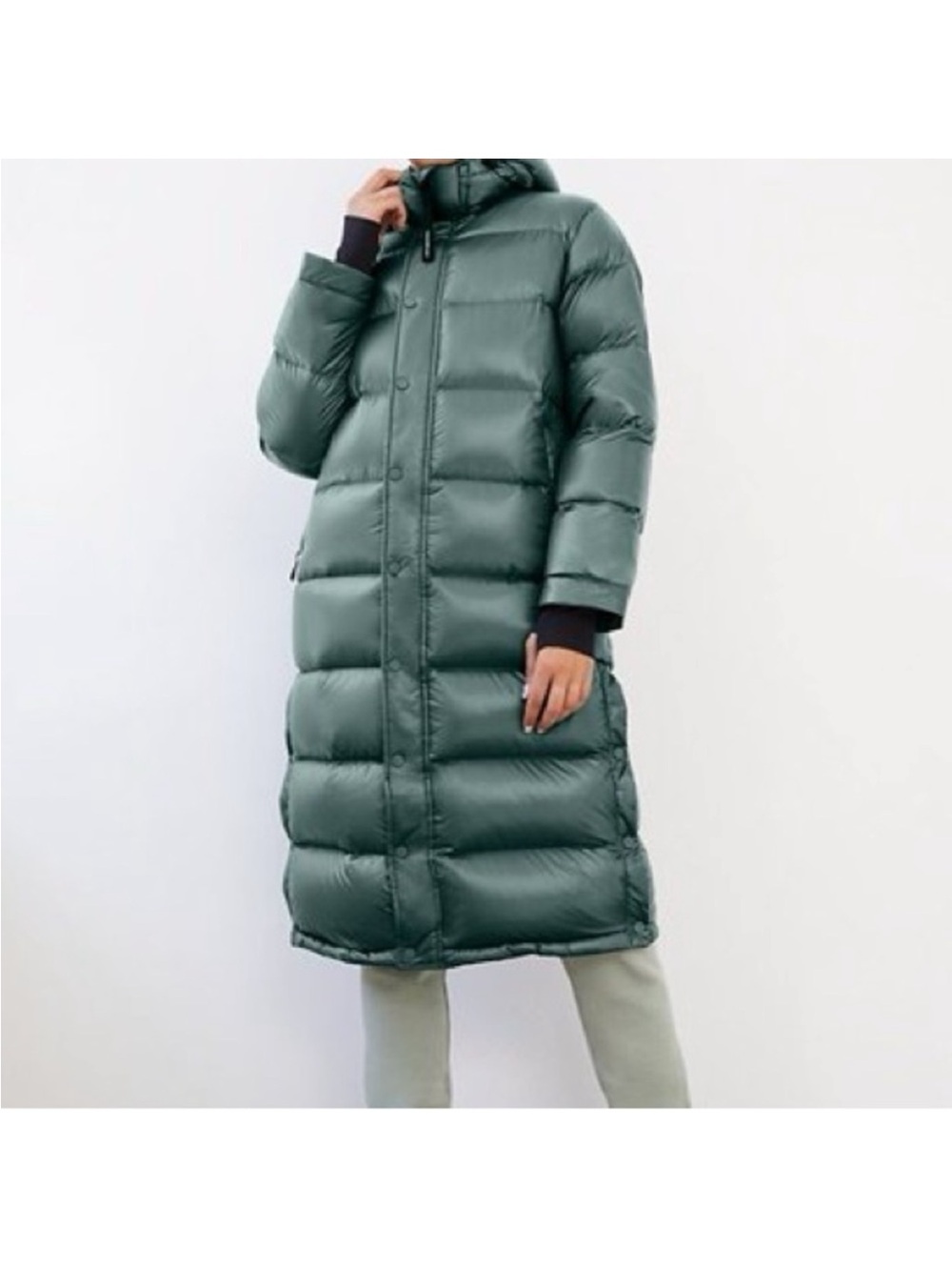 Aritzia Super Puff Long Coat Teal Green Size M Down Puffer Winter Jacket